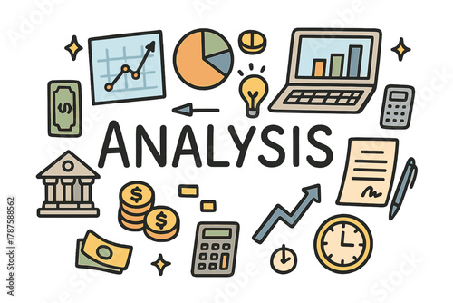 Doodle Financial Analysis. Financial analysis. Hand-drawn doodle illustration of financial analysis. Graph,
