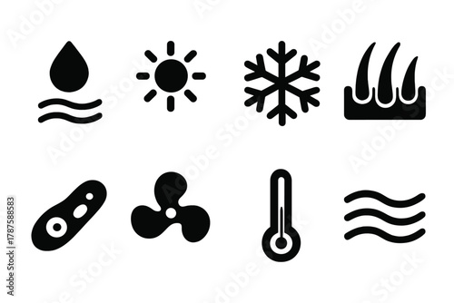 Temperature Regulation Icons. Temperature Regulation. Filled icon set of Temperature Regulation: sweat droplet