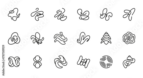 Modern abstract line art icons and symbols collection for branding and design projects seeking unique organic shapes and fluid forms