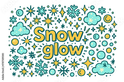 Snow Glow Illustration. Snow glow. Hand-drawn doodle illustration of snow glow. Snowflakes, spark bursts, soft