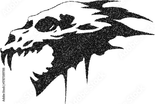 Stipple dotwork monster panther head with scratch claw marks, vintage engraving vector illustration for team mascot, sticker, and streetwear design