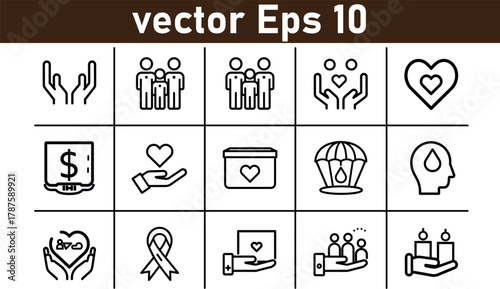 Volunteering icon set. Vector graphic illustration.support, person, partnership, giving, man, set, icon, community, graphic, illustration, 