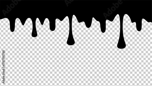 Wavy black ink illustration. Black ink drip illustration. Abstract black ink drip on transparent background. Black ink splash illustration. Stylish dripping ink effect illustration.