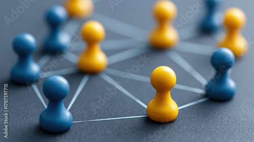 Network of connected people represented by game pieces.