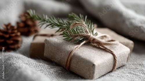 Eco wrapping style gift box wrapped in craft paper with twine for sustainable gifting home decoration nature-inspired eco-friendly
