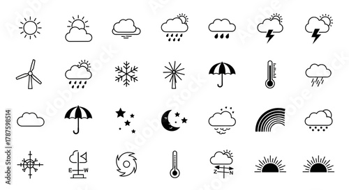 Dynamic weather icons collection offers versatile visual solutions for forecasts, climate data, and seasonal content creation