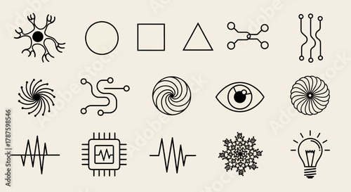 Vibrant collection of modern icons representing science, technology, and innovation, perfect for digital projects and presentations