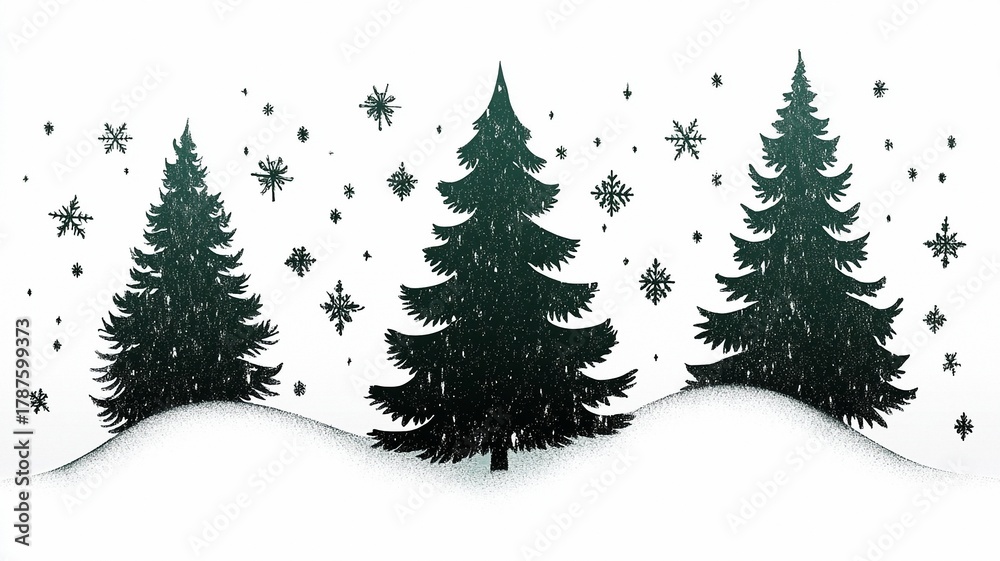 Obraz premium Snowy Trees Decor Image, Winter Festive Design Element (Suitable for Christmas Design, Winter Decoration, Greeting Card Materials, etc.)