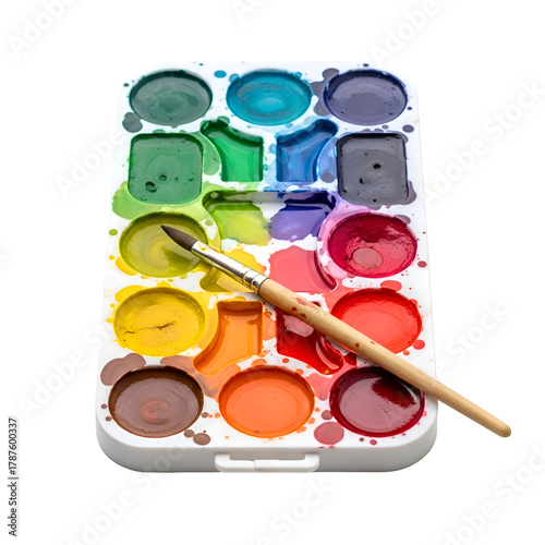 Wallpaper Mural Watercolor paint palette with brush vibrant colors for artistic creation. Torontodigital.ca