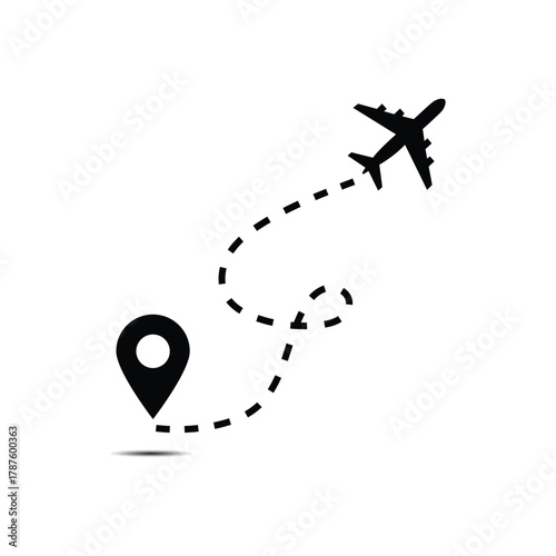 Airplane flight travel destination route map point vector graphic