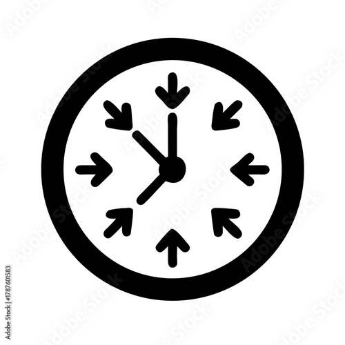 Clock face with arrows pointing inward
