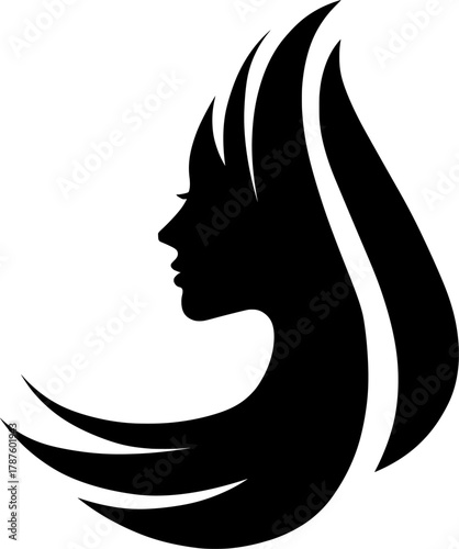 Vector silhouette of a woman face in profile with long flowing hair
