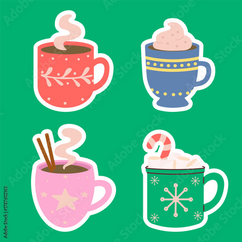 Christmas cocoa mug sticker set with cozy festive winter drinks