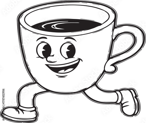 Coffee Cup Cartoon Character Running | Energetic Caffeine Boost Illustration for Coffee Shop Advertising and Menu Designs