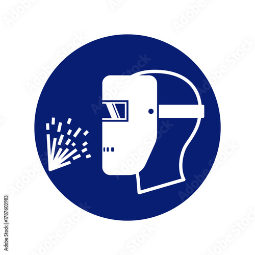 classic welding face mask safety shield protection required warning alert attention danger sign in blue circle symbol vector isolated on transparent background