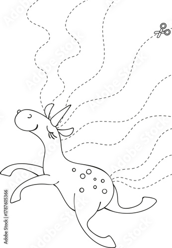 Cute unicorn cutting practice worksheet for kids. Printable educational activity to develop fine motor skills