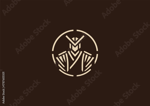 A detailed ronin logo in minimalist line art style, depicting a lone samurai warrior with flowing robes and katana, representing honor, freedom, and solitude, designed as a bold vector illustration
