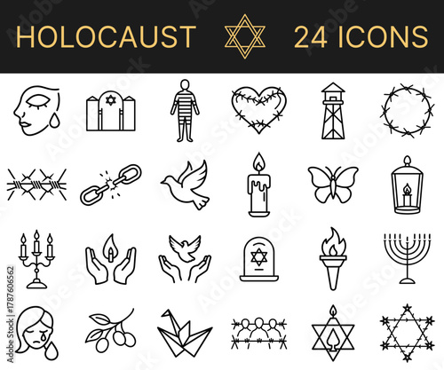 Holocaust symbols and icons in various designs and styles  