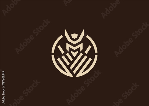 A detailed ronin logo in minimalist line art style, depicting a lone samurai warrior with flowing robes and katana, representing honor, freedom, and solitude, designed as a bold vector illustration