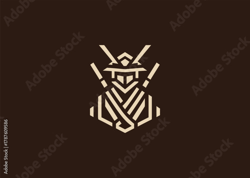 A detailed ronin logo in minimalist line art style, depicting a lone samurai warrior with flowing robes and katana, representing honor, freedom, and solitude, designed as a bold vector illustration