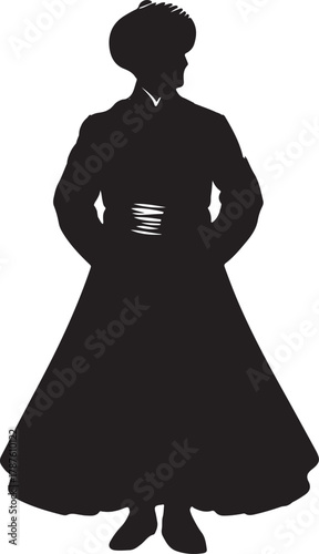 A silhouette of a male figure in traditional Turkish clothing from the 1800s. The figure is wearing a turban and a long robe.