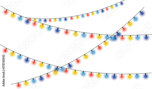 Festive string lights illustration with multiple colors and transparent background