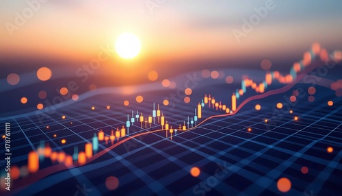 Trading and economy strategy using online statistics on a dark blue monitor. The future of corporate market trend is visualized through this high-tech data report