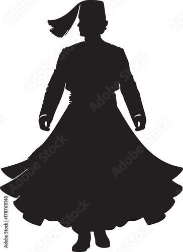 Silhouette of a man in traditional 1800s Turkish fashion, likely a dervish, wearing a turban and long robe while whirling.