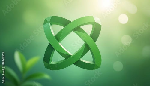 Stunning 3D green knot symbol representing eco connection and infinite natural growth