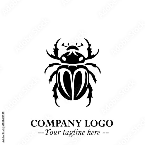 Beetle Logo Symbol in Black on the White Background with Simple Modern Insect Design