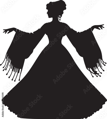 Silhouette of a woman in 1800s Turkish fashion with a large dress and sleeves. This is female figure number 4 of the set.