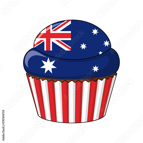 Cupcake decorated with Australian flag colors and design  