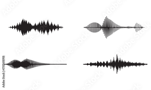 Grid of Abstract Audio Waveforms – Unique Sound Signal Patterns for Music and Tech Design