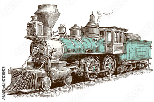 Vintage engraving style vector illustration of a steam train, old-fashioned locomotive design, intricate hand-drawn linework