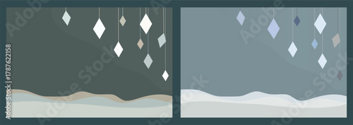 Creative abstract paper cut art with diamond wall decoration in  blue boho, scandinavian colour  theme.