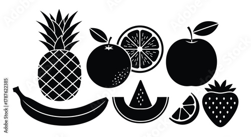 Black and white fruits vector illustration healthy food design