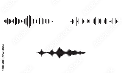 Abstract Audio Waveform Trio – Symmetrical, Uniform, and Gradient Sound Signal Visuals