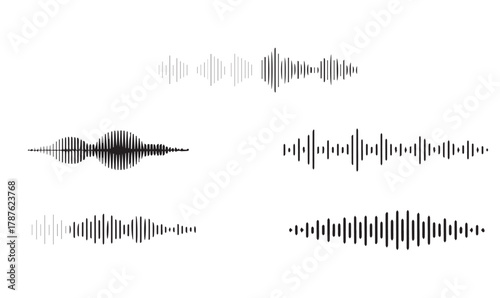 Set of Abstract Sound Waveforms – Diverse Audio Signal Visuals for Music and Tech Design