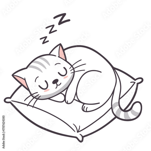 Cute cat sleeping peacefully on a soft pillow