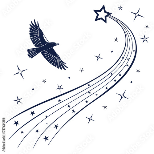 Eagle soars through the starry sky, leaving a trail of stardust behind