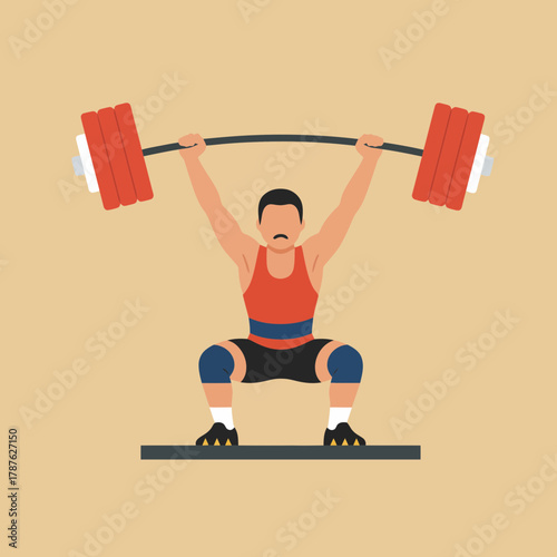 Athlete lifts heavy barbell overhead in powerful strength demonstration