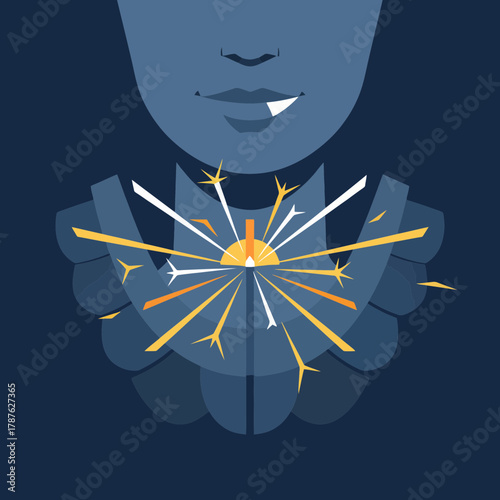 Sparkling joy emanates from a person's bright smile, a burst of celebration