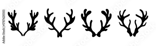 Collection of four distinct black deer and reindeer antler silhouettes vector