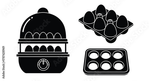 Egg cooker and egg carton vector illustration kitchen appliance