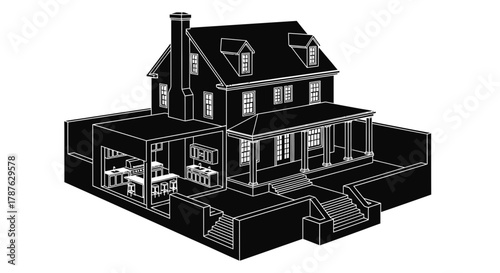 Architectural rendering of house with kitchen and porch design
