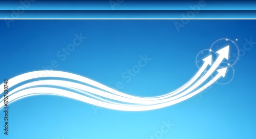 Abstract white arrows curving upwards on a blue gradient background