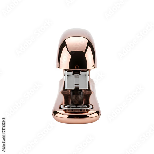 Rose gold stapler with a shiny metallic finish and modern design.