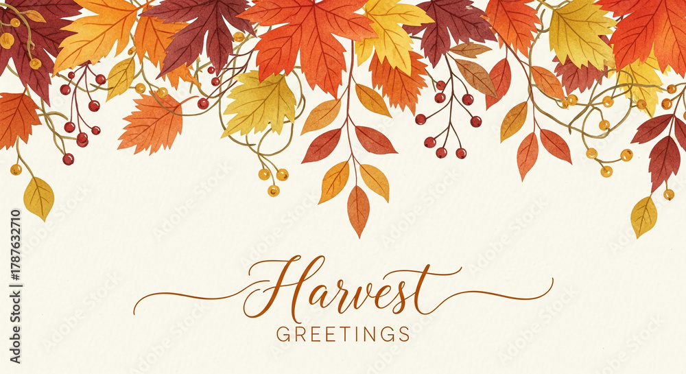 Naklejka premium Illustration of autumn leaves and berries on top with the text 