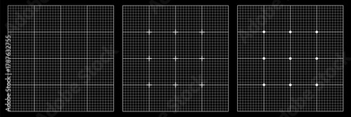 Grid Blueprint Background Black Paper Square Set. Technical Dot Graph Texture Graph Pattern