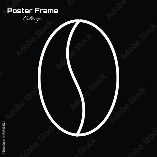 Minimalist Coffee Bean Shape Photo Collage Frame. Vertical Oval Template with Central Curve. Simple Graphic Design for Cafe or Product.